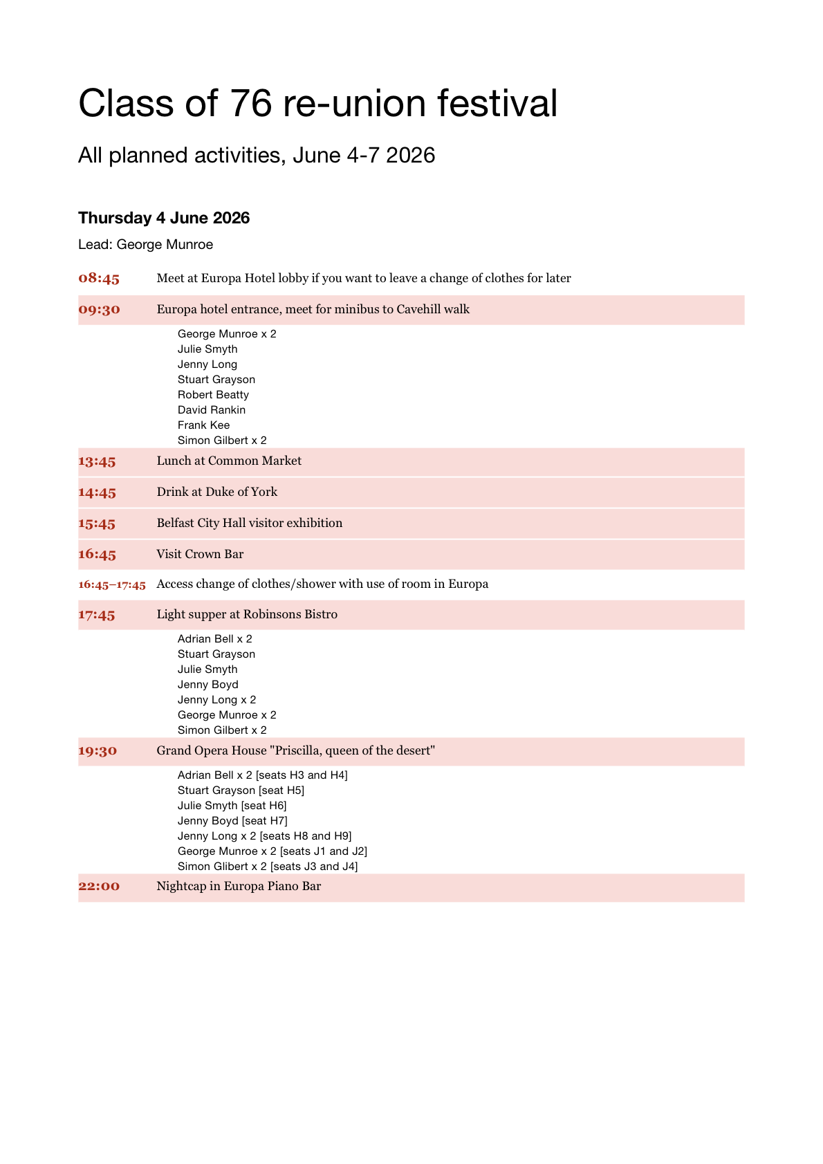 Summary of reunion activities 4–7 June 2026, page 1